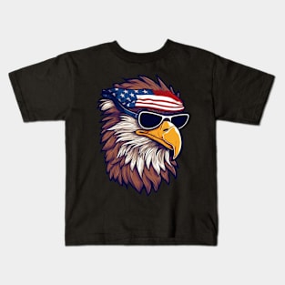 Patriotic Gaze: Eagle & Flag Shades Kids T-Shirt